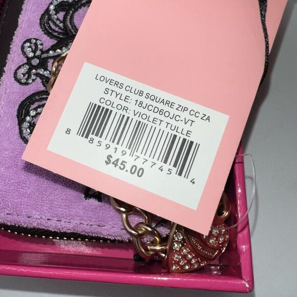 Juicy Couture Lovers Club Square Zip Wallet With Gold Chain in Violette Tulle - Picture 6 of 9